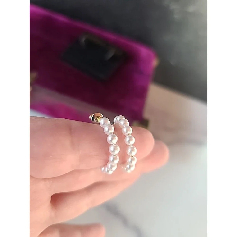 AHBRA-CALE Faux Pearl Beaded Hoop Pierced Earrings NOS